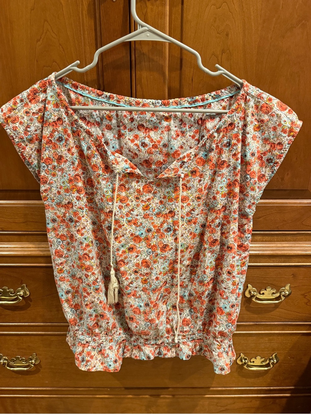 Women’s Orange Floral Tie-Front Blouse